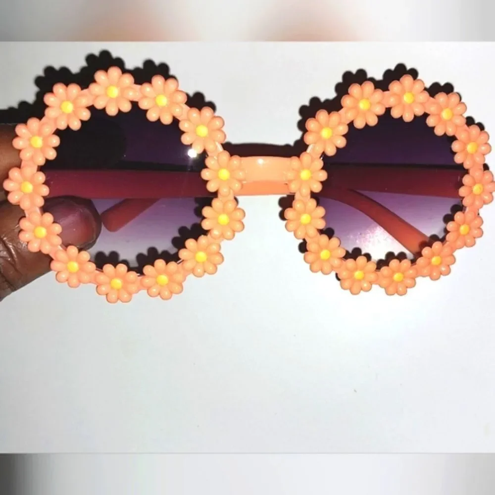 Orange Super cute Floral Rim Kids Sunglasses